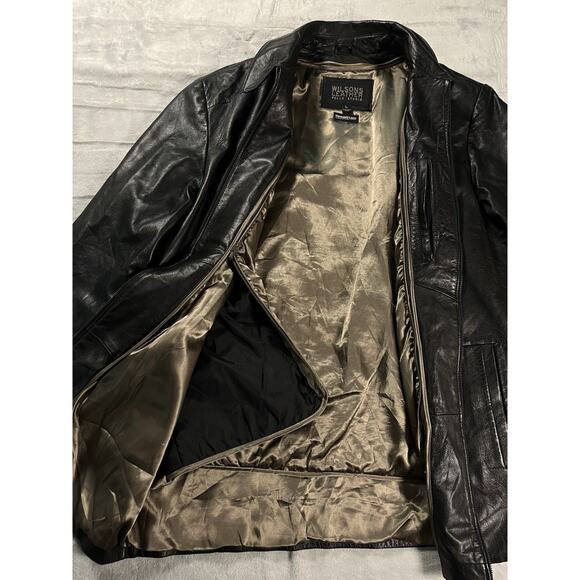 Men's L Wilsons Black Leather Coat Removable Thinsulate Lining Zip Up Minimalist - Picture 3 of 16
